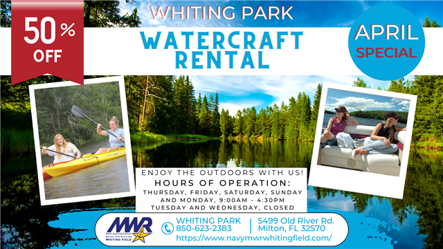 Half Off Watercraft at Whiting Park All Throughout April