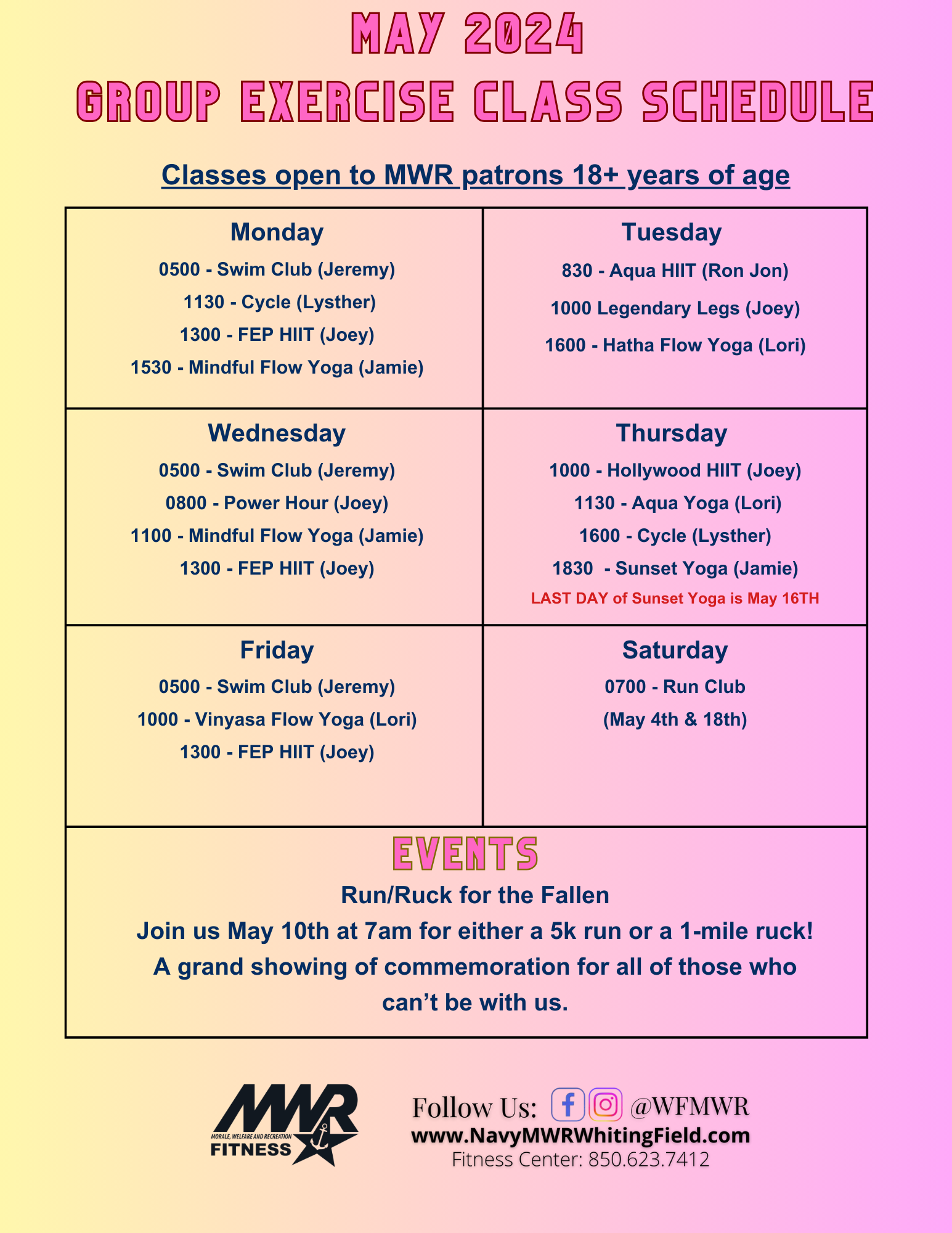 Group Exercise Schedule May