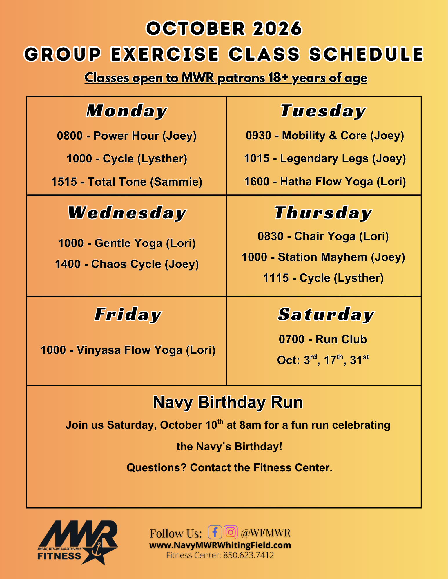 Flyer for October 2026 Group Exercise Schedule Flyer for October 2026 Group Exercise Schedule
