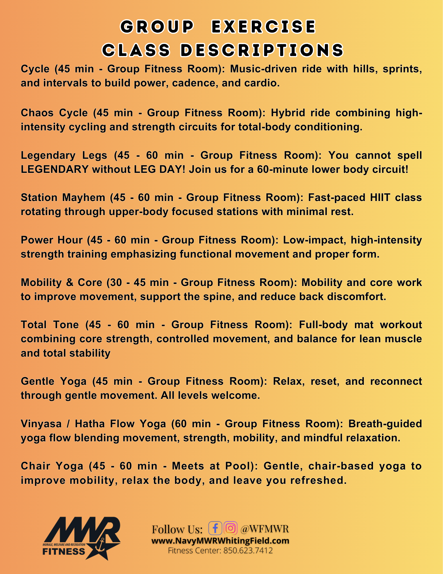 Flyer for October 2026 Group Exercise Class Descriptions Flyer for October 2026 Group Exercise Class Descriptions