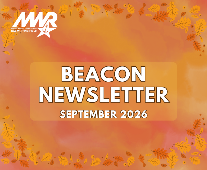 Graphic for the September 2026 "Beacon Newsletter" with varying shades of orange and yellow, bordered by autumn leaves.