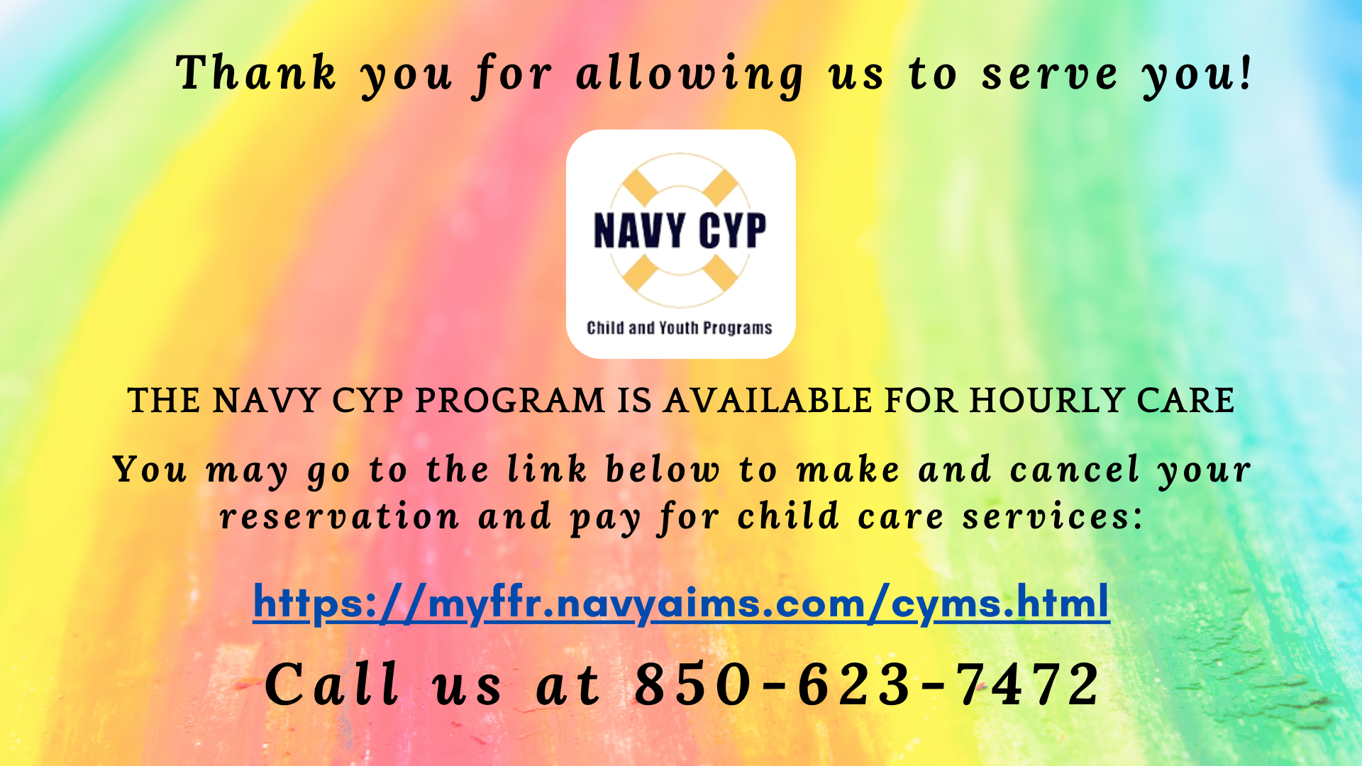 Advertisement for hourly child care services with the Navy CYP Program