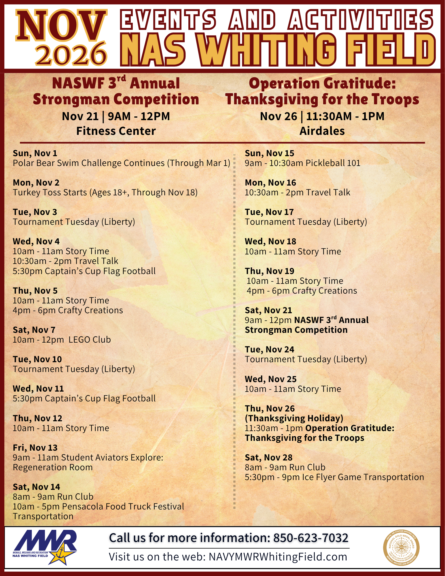 Event Calendar for November 2026