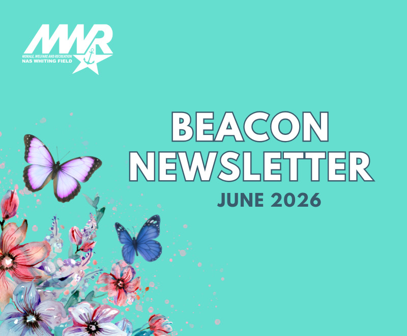 Promotional image for the June 2026 Beacon Newsletter. Watercolor flowers in corner with two butterflies. The background is a light teal.
